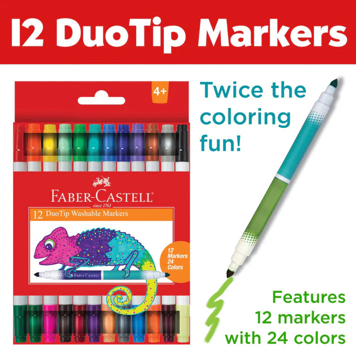 12 DuoTip Washable Markers for Kids - 24 Colors