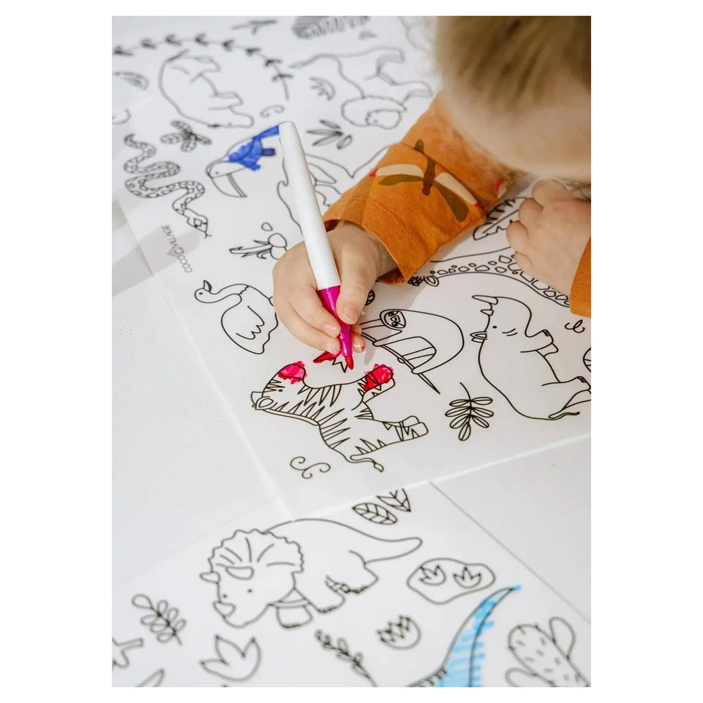 Set of 4 Silicone Washable Coloring Placemats & Markers