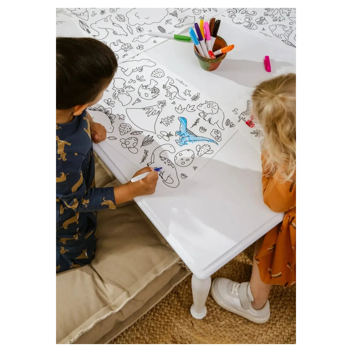 Set of 4 Silicone Washable Coloring Placemats & Markers