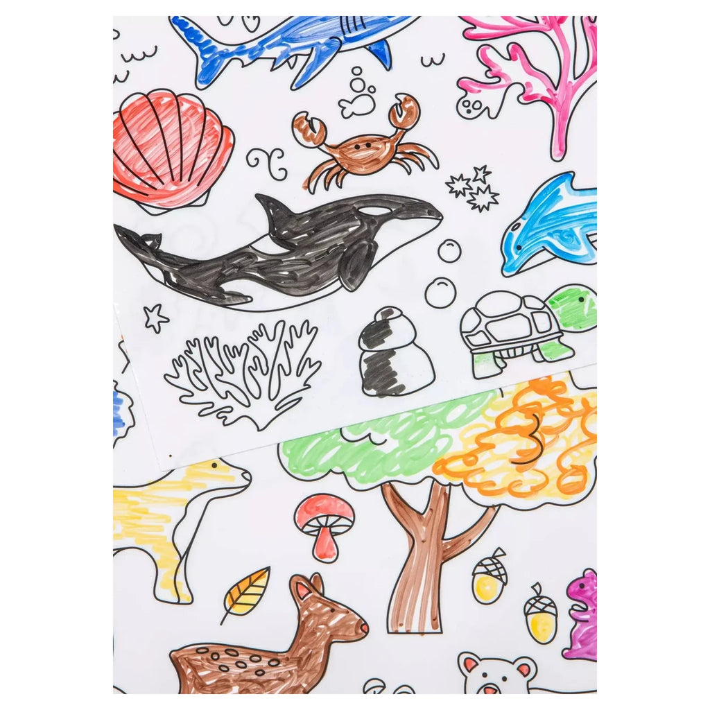 Set of 4 Silicone Washable Coloring Placemats & Markers