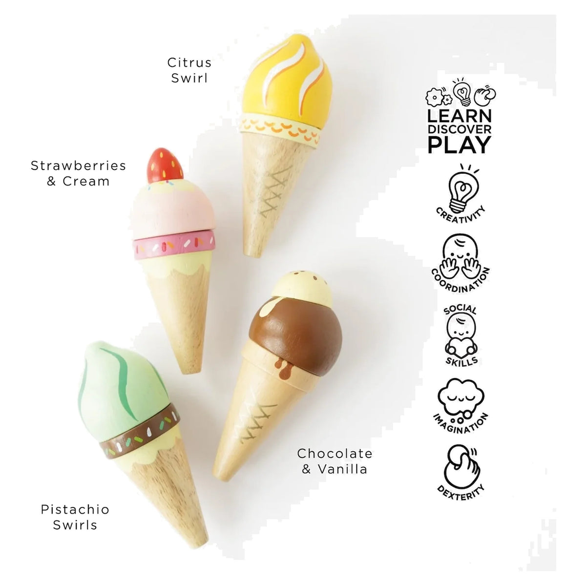 Wooden Ice Cream Cones Set