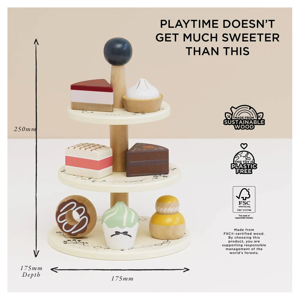 Wooden Toy Cake Stand & Selection of 7 Eco-Friendly Treats