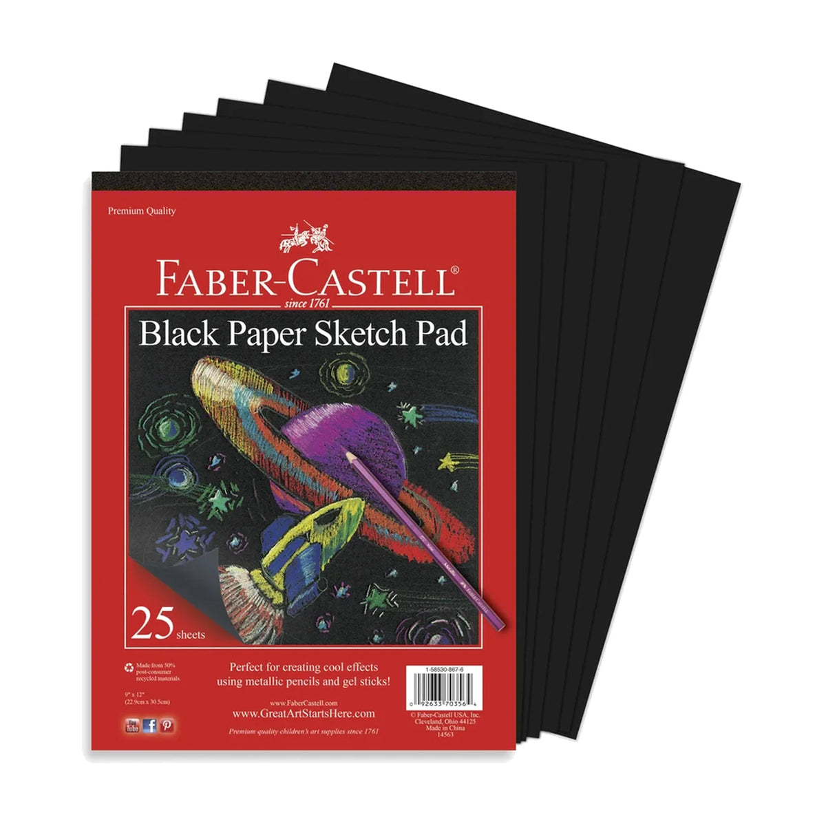 Black Paper Sketch Pad 25 Sheets, 9" x 12"