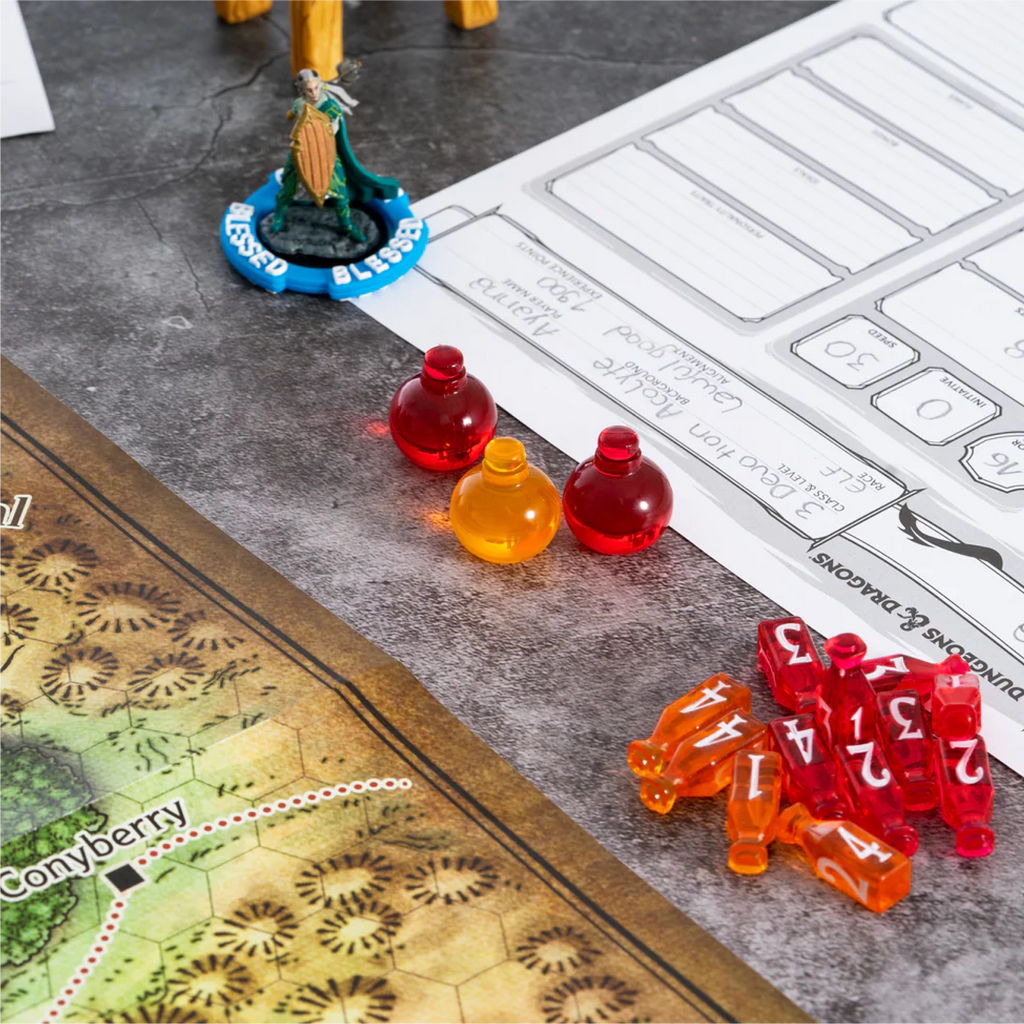 Healing Potion Markers & Dice - Set of 24 Dice & 15 Potions Tokens