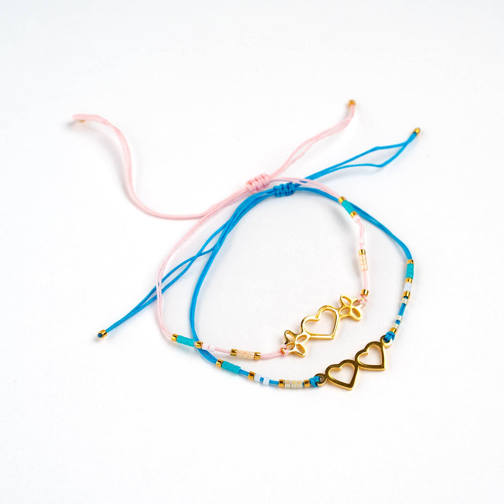 Girls Heart Bracelet Duo  - Blue/ Pink