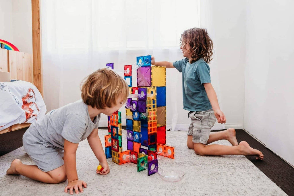 CONNETIX Magnetic Tiles Rainbow Ball Run Pack, 92 Pieces