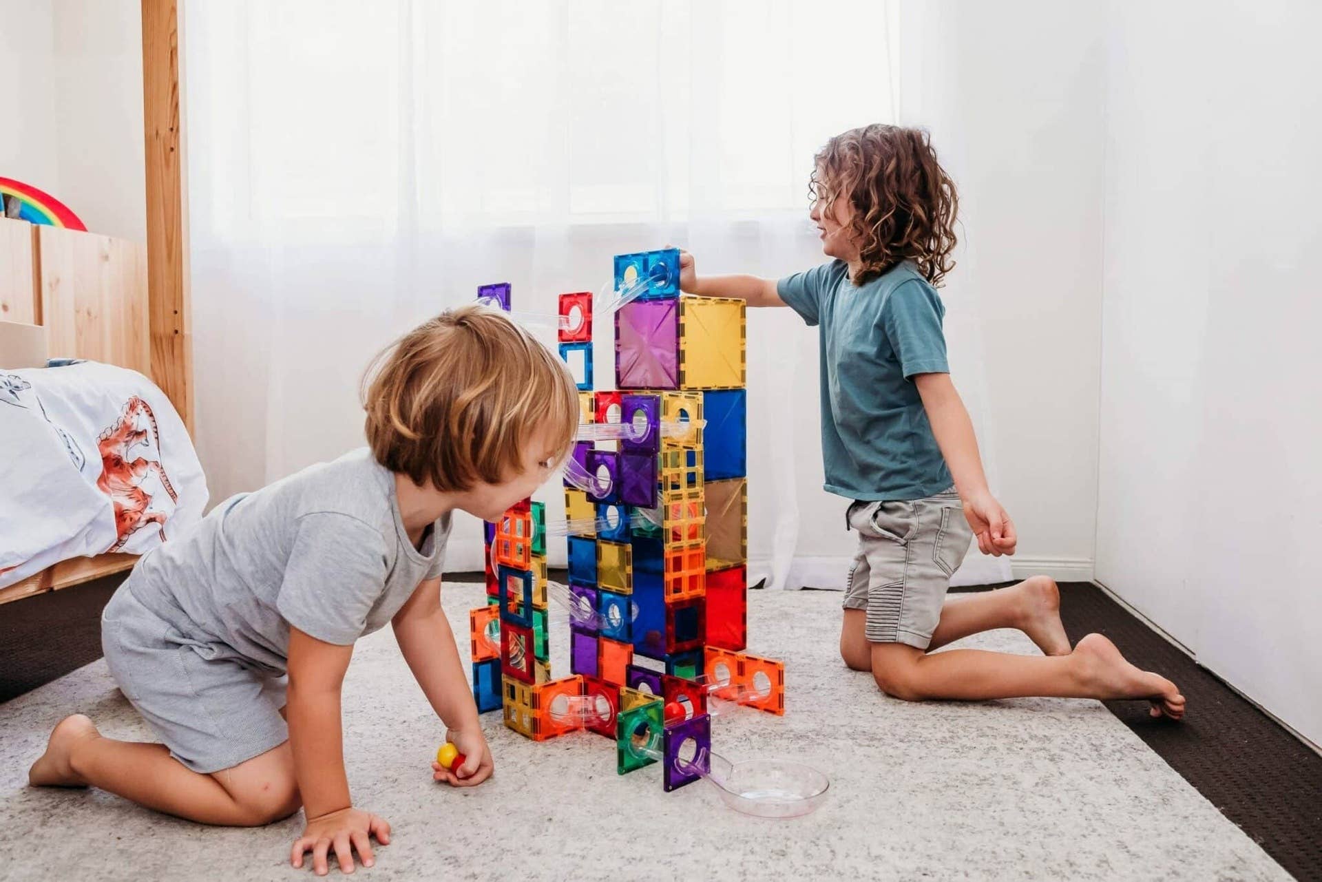 CONNETIX Magnetic Tiles Rainbow Ball Run Pack, 92 Pieces