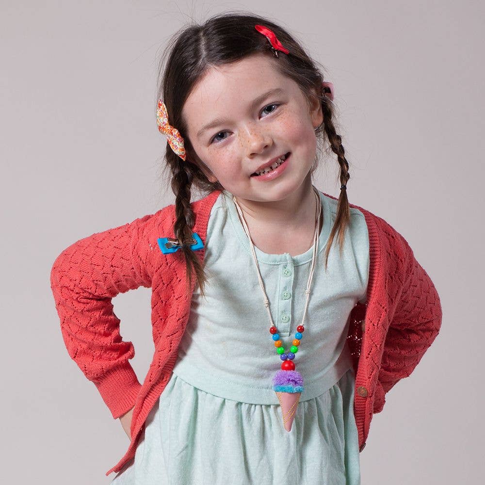 Girls Ice Cream Cone Necklace - Multi- Yellow