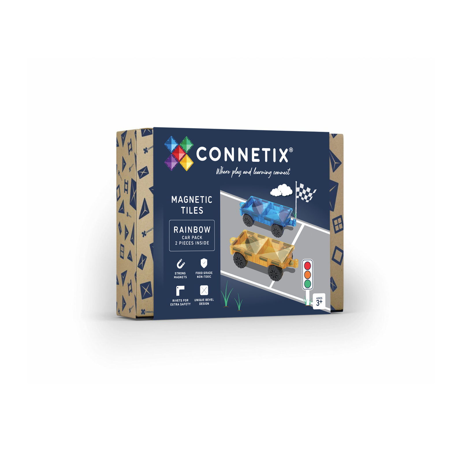 CONNETIX Magnetic Tiles Rainbow Car Pack, 2 Pieces