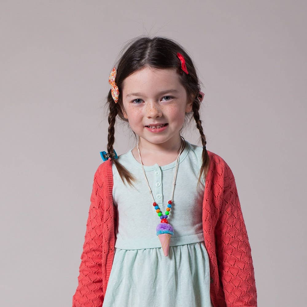 Girls Ice Cream Cone Necklace - Multi- Pink