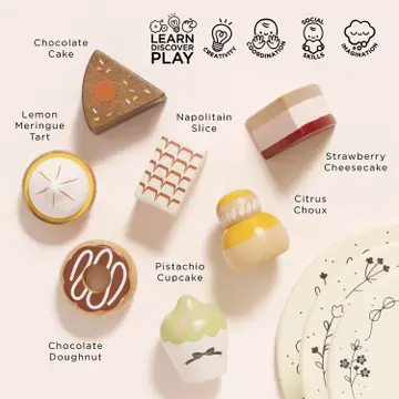 Wooden Toy Cake Stand & Selection of 7 Eco-Friendly Treats