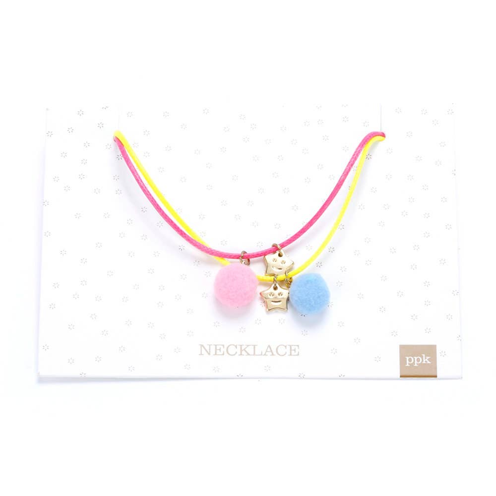 Little Star & Pompom Two Necklace Card  - Pink/ Yellow