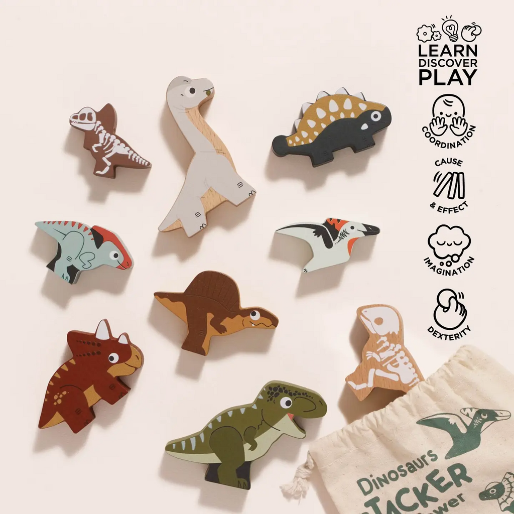 Jurassic Stacking Dinosaurs & Bag, education wood toy by Le Toy Van