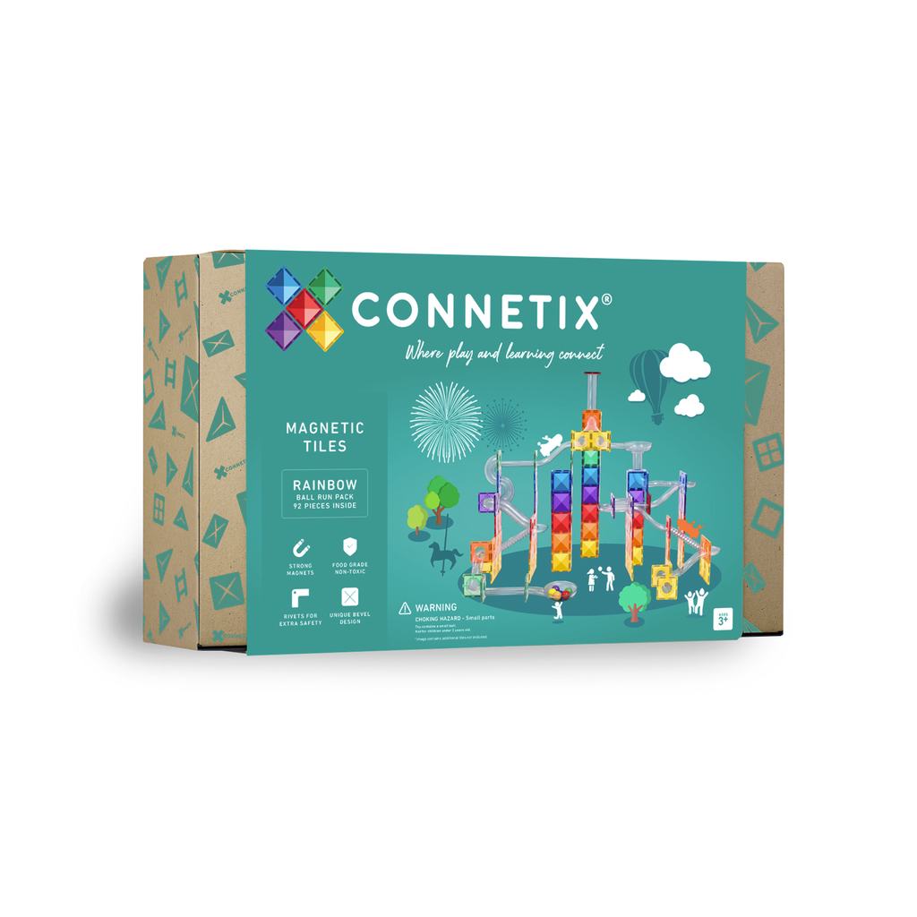 CONNETIX Magnetic Tiles Rainbow Ball Run Pack, 92 Pieces