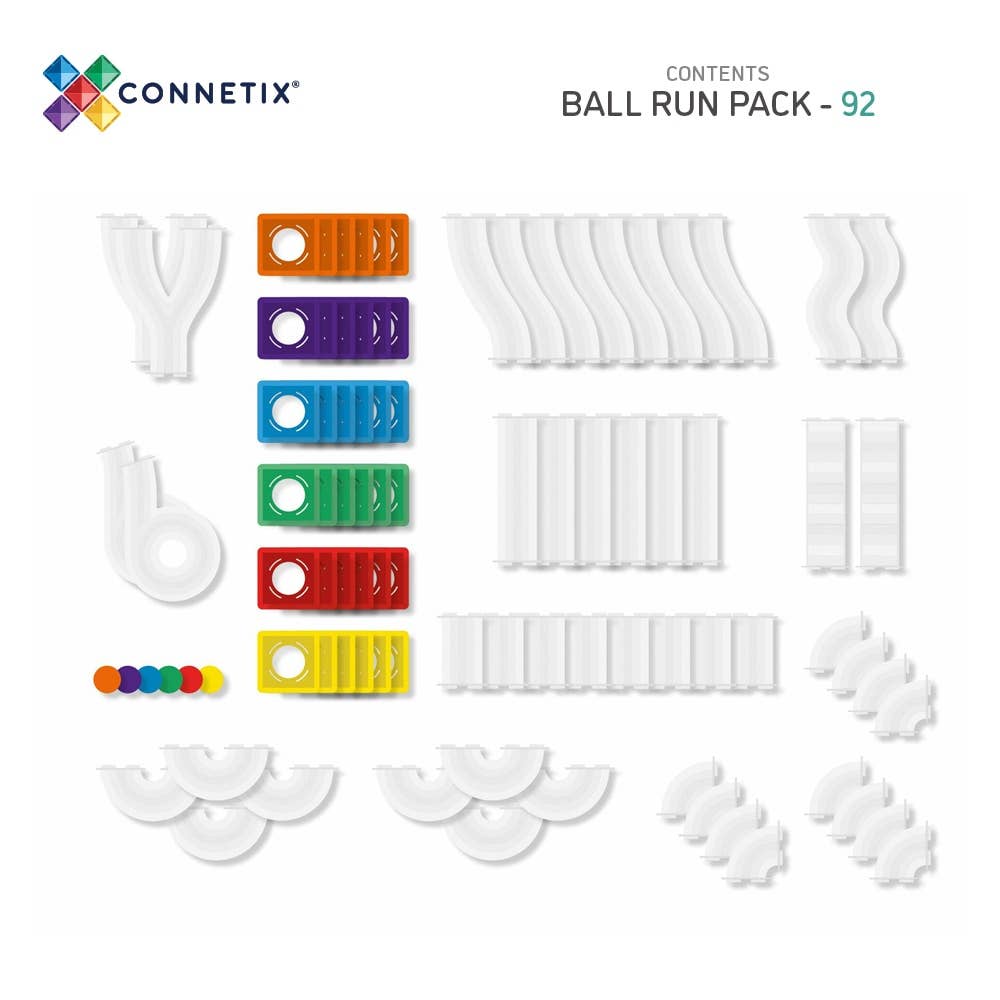 CONNETIX Magnetic Tiles Rainbow Ball Run Pack, 92 Pieces