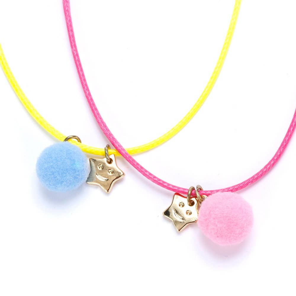 Little Star & Pompom Two Necklace Card  - Pink/ Yellow