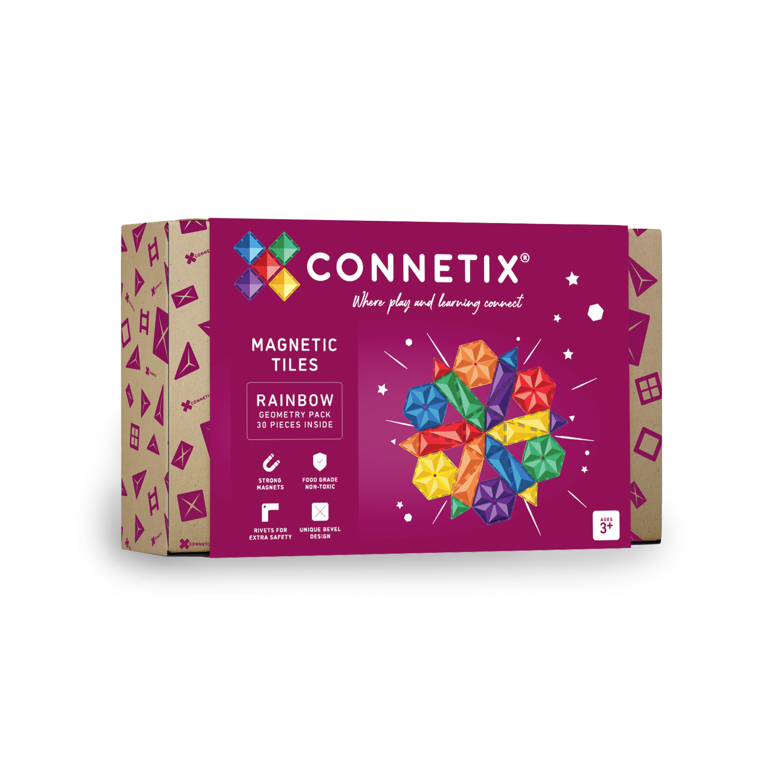 CONNETIX Magnetic Tiles Rainbow Geometry Pack, 30 Pieces