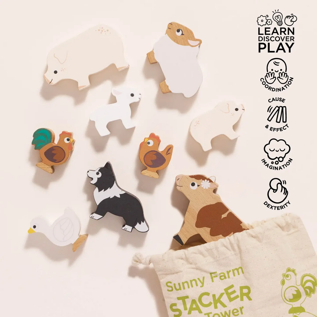 Farmyard Stacking Animals & Bag, educational wood toys by Le Toy Van