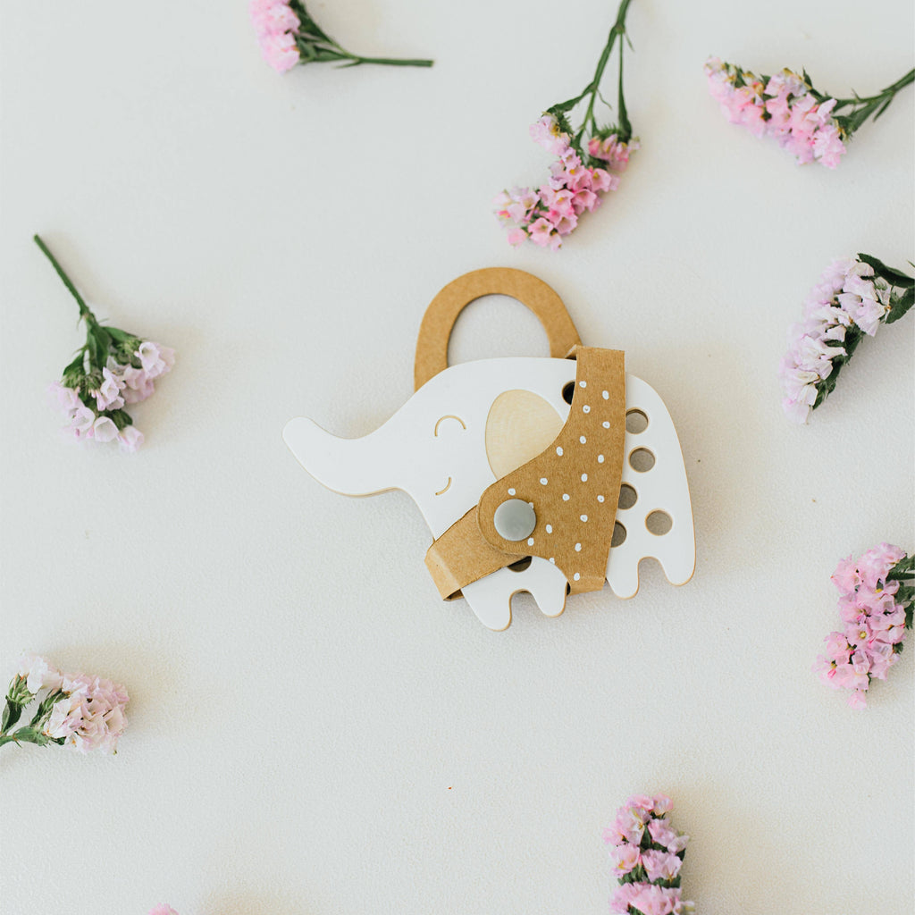 The Elephant, small wooden lacing toy, Montessori Toy