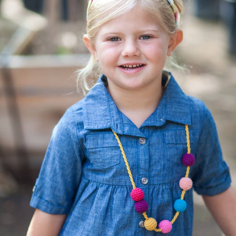 Girls Artisan Knit Bead Fringe Necklace - Multi-Color