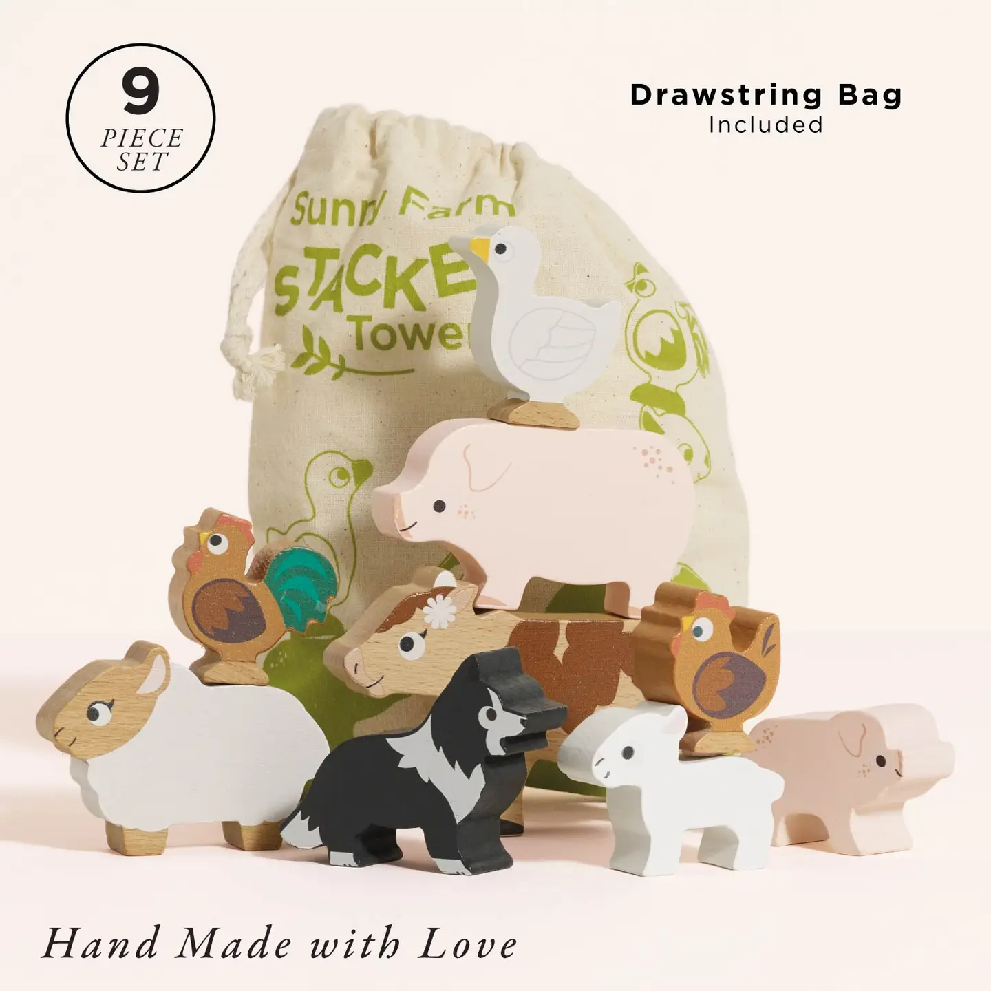 Farmyard Stacking Animals & Bag, educational wood toys by Le Toy Van