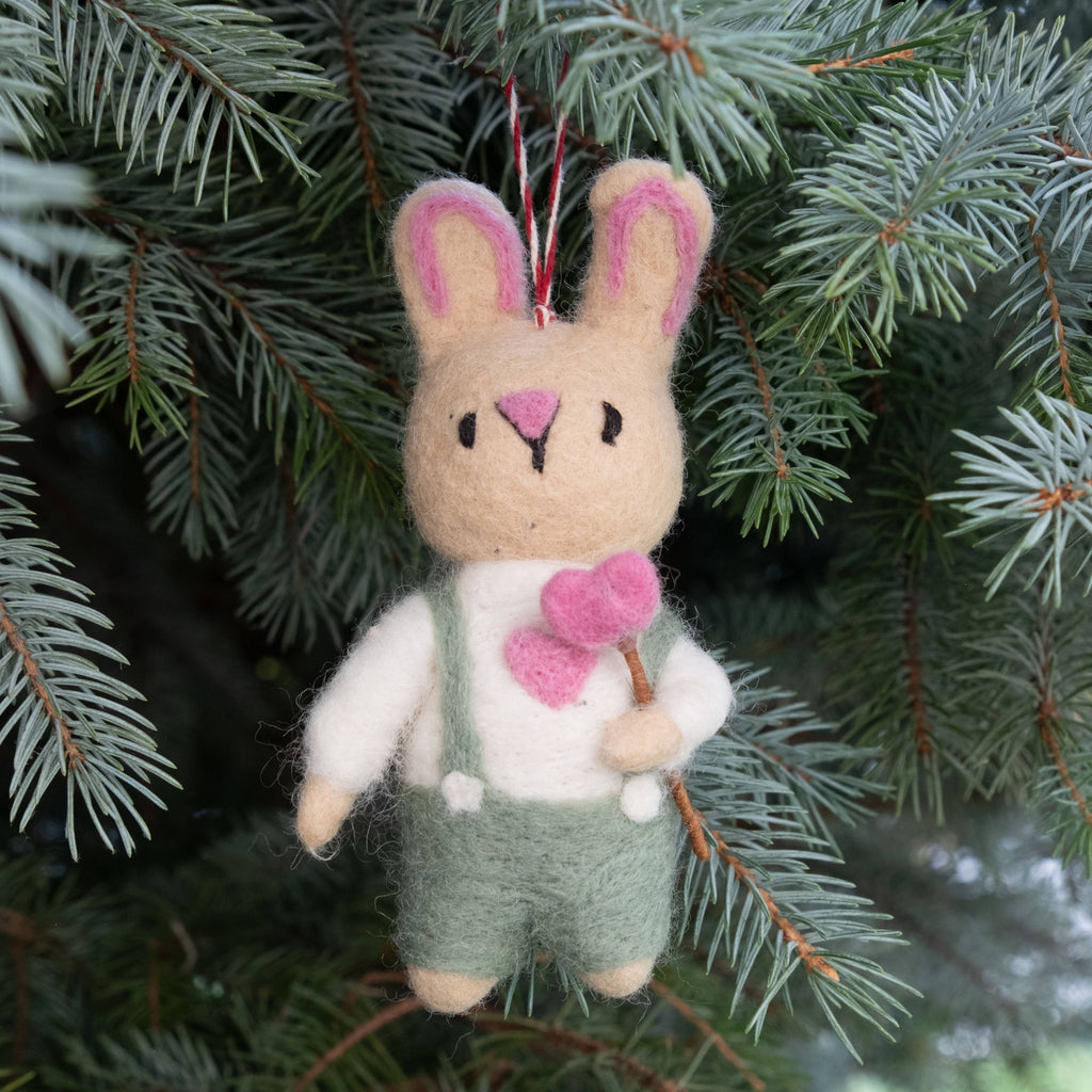 Felt Easter Bunny Heart Lollipop Ornament