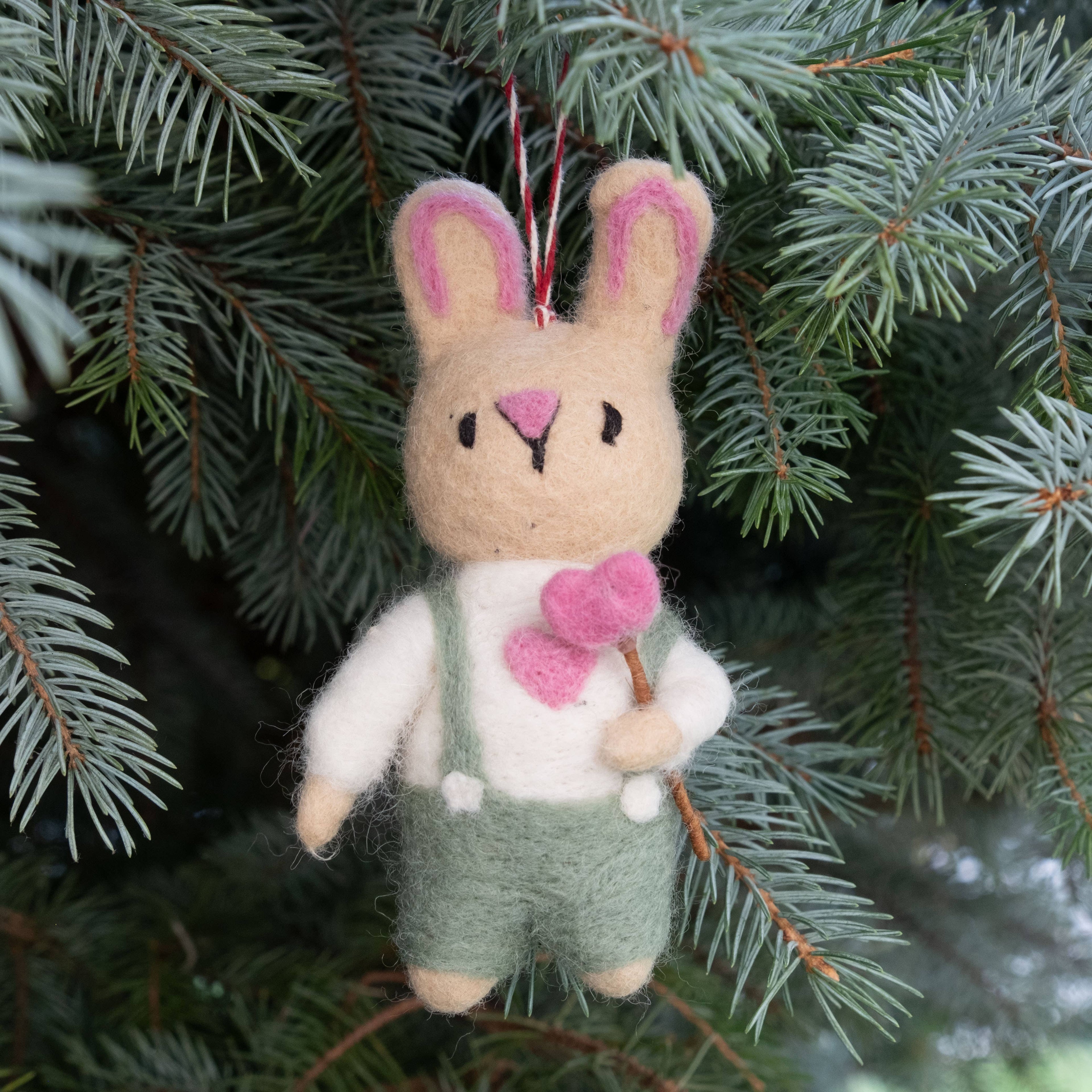Felt Easter Bunny Heart Lollipop Ornament