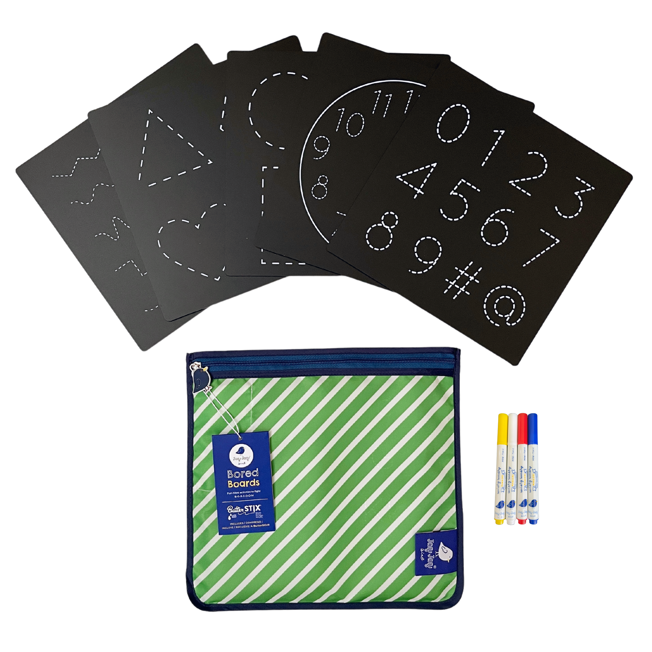 Jaq Jaq Bird Educational Bored Boards - 5 Piece Erasable Board Set for Kids
