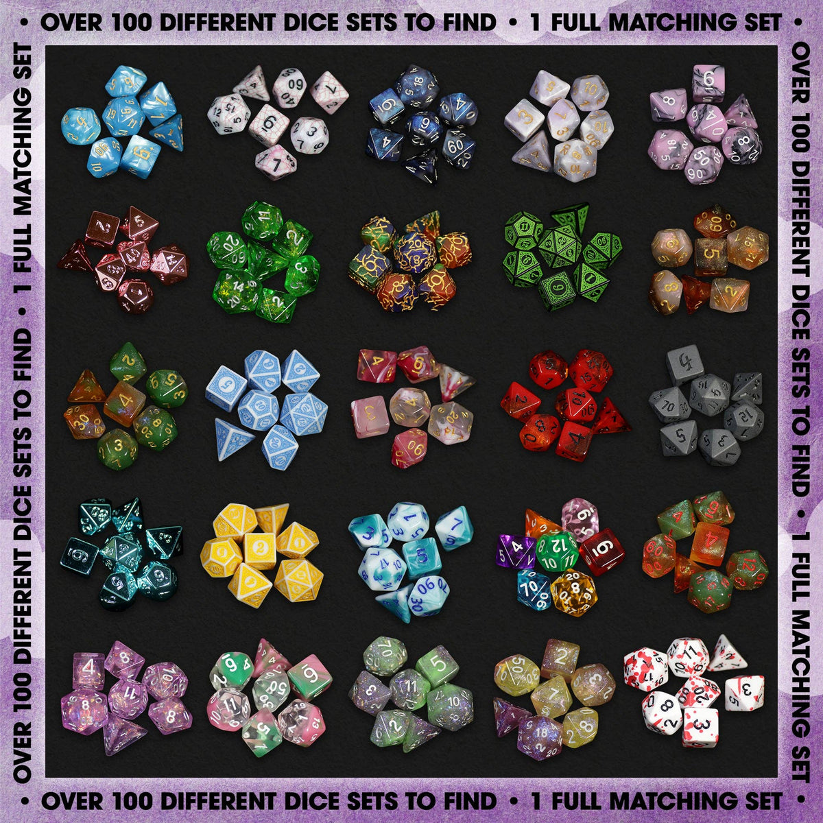 Premium Mystery Dice - A Full Set of Dice Plus Pin and Sticker