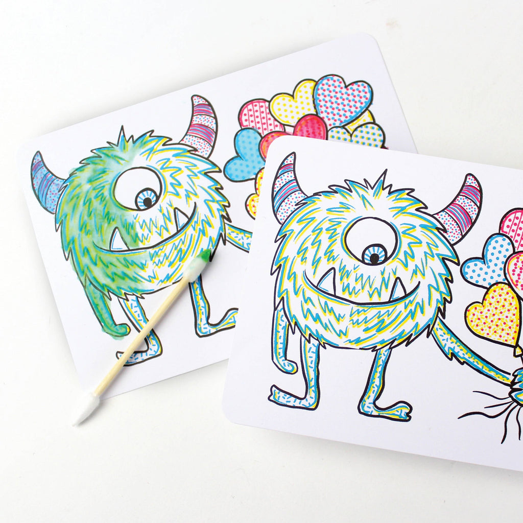Paint with Water Valentine Cards - Monster