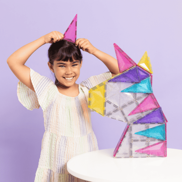 CONNETIX Magnetic Tiles, Glitter Unicorn Pack, 56 Pieces