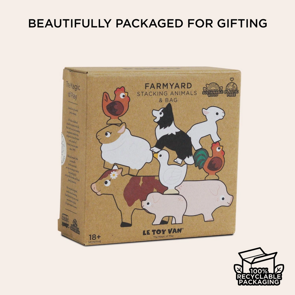 Farmyard Stacking Animals & Bag, educational wood toys by Le Toy Van