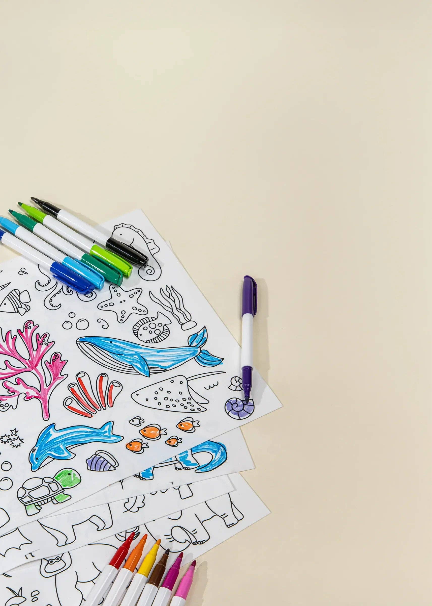 Set of 4 Silicone Washable Coloring Placemats & Markers