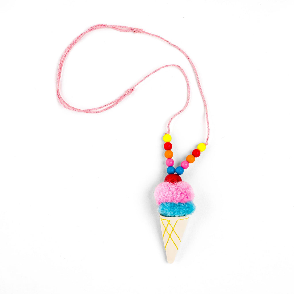 Girls Ice Cream Cone Necklace - Multi- Yellow