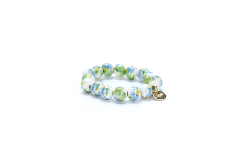 Kids Vintage Floral Beaded Bracelet with Gold Circle Charm