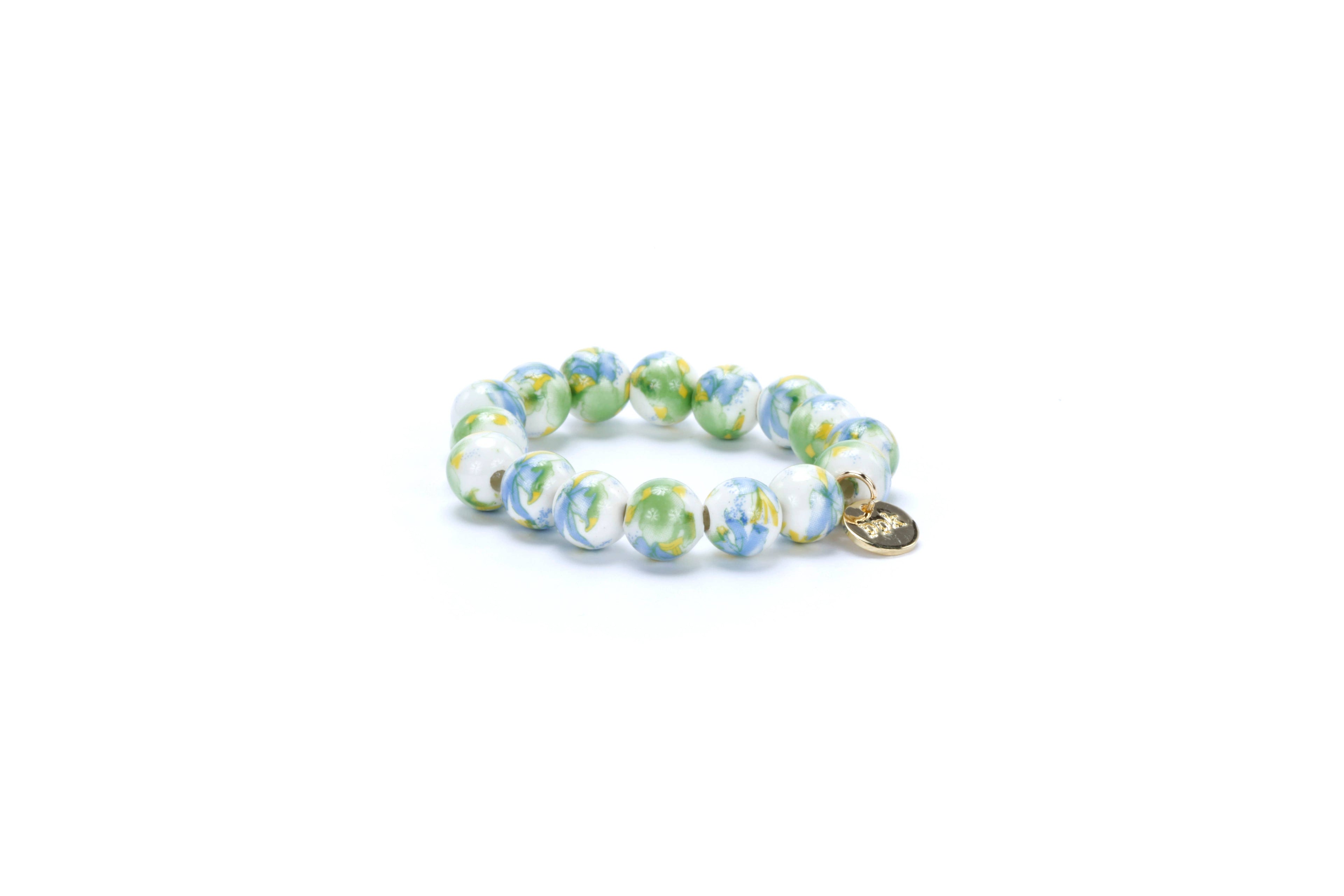 Kids Vintage Floral Beaded Bracelet with Gold Circle Charm