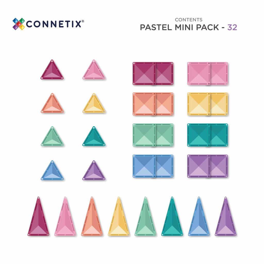 CONNETIX Magnetic Tiles Pastel Mini Pack, 32 Pieces