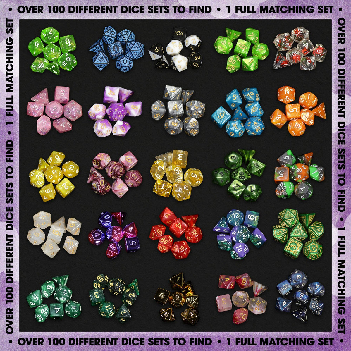 Premium Mystery Dice - A Full Set of Dice Plus Pin and Sticker