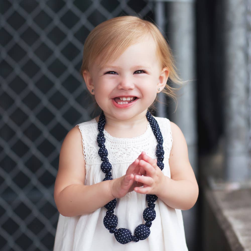 Little Kids Beaded Fabric Necklace - Sprinkle Dots Print