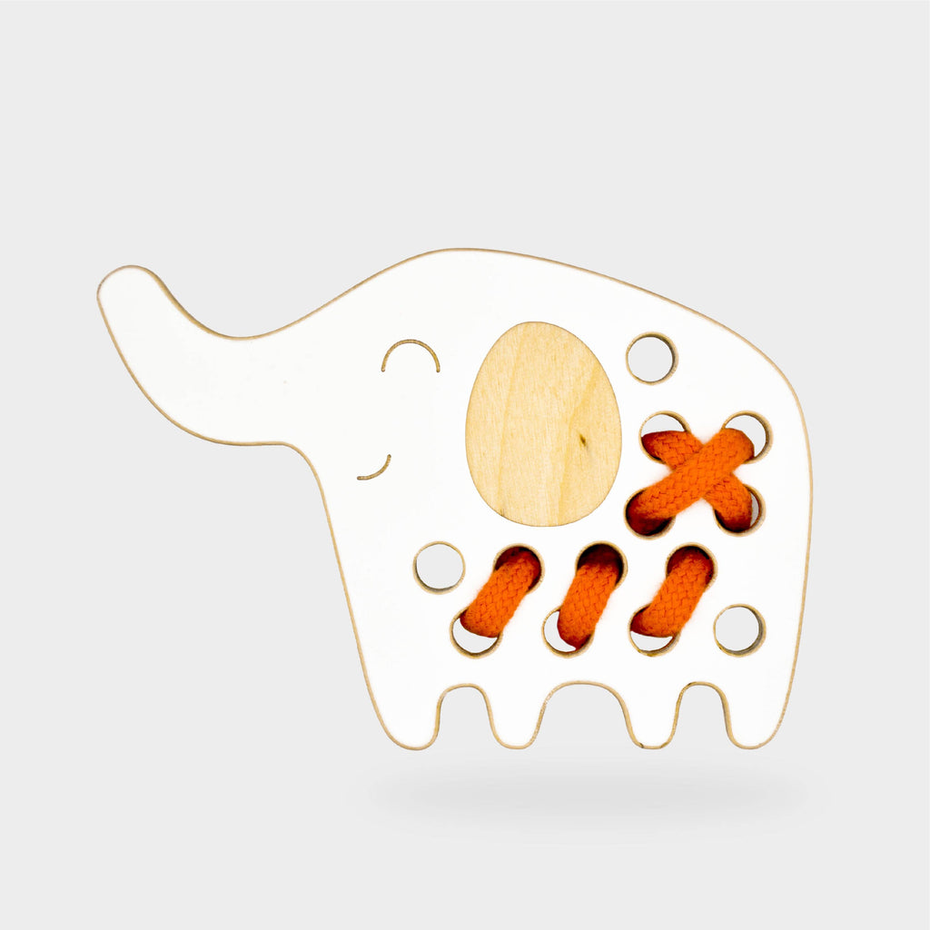 The Elephant, small wooden lacing toy, Montessori Toy
