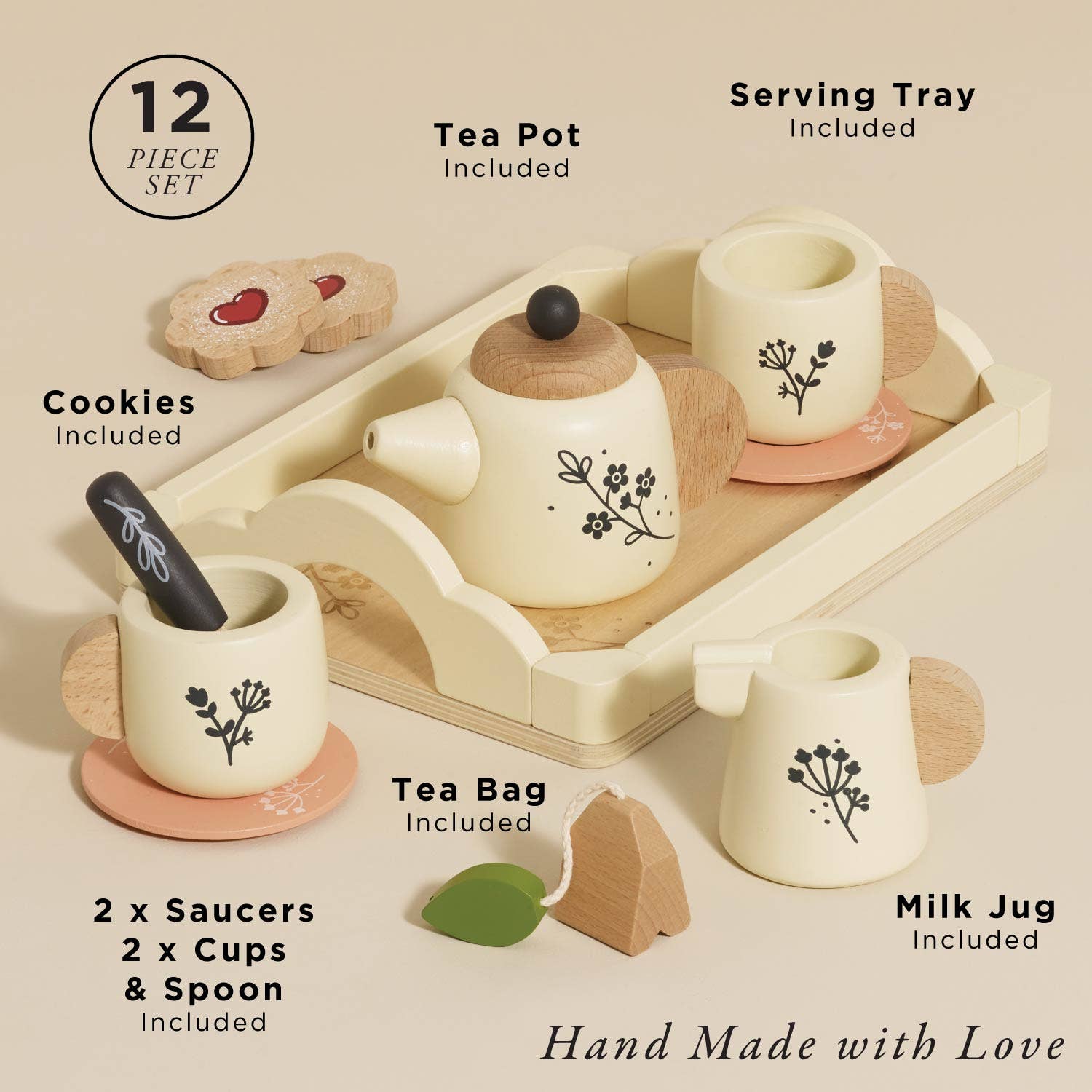 Eco-Friendly Wooden Tea Set & Tray