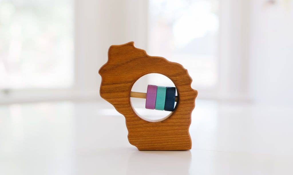 Wisconsin State Wooden Baby Rattle - Customize Your Colors
