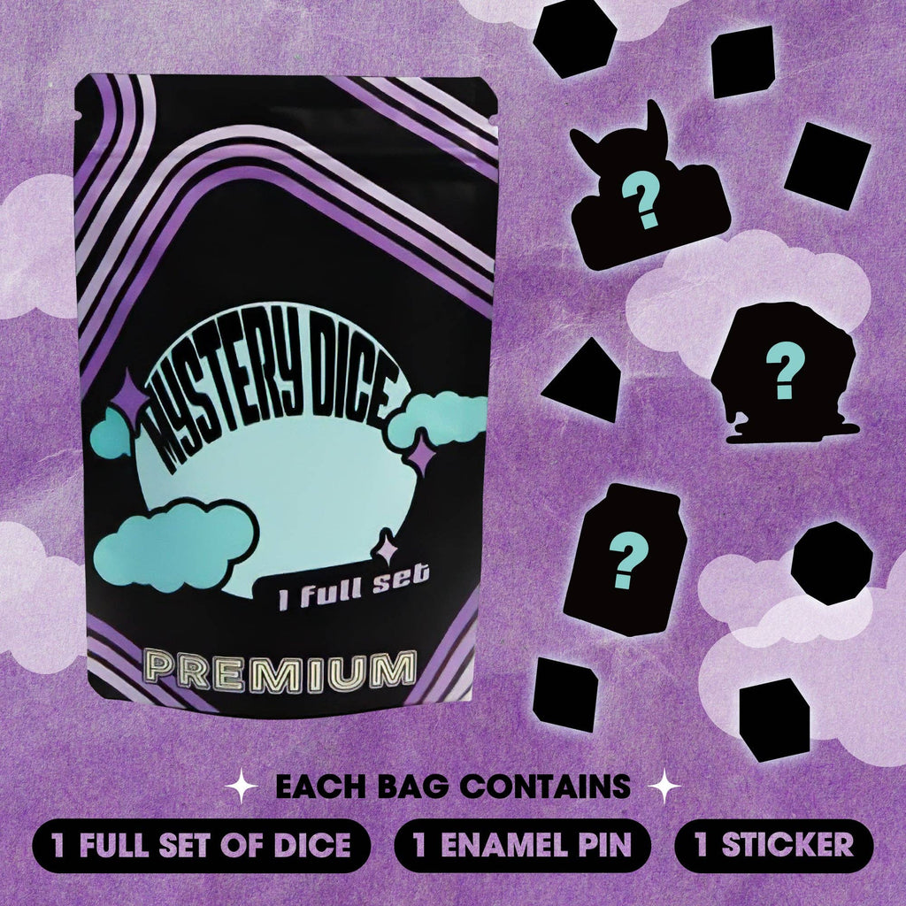 Premium Mystery Dice - A Full Set of Dice Plus Pin and Sticker