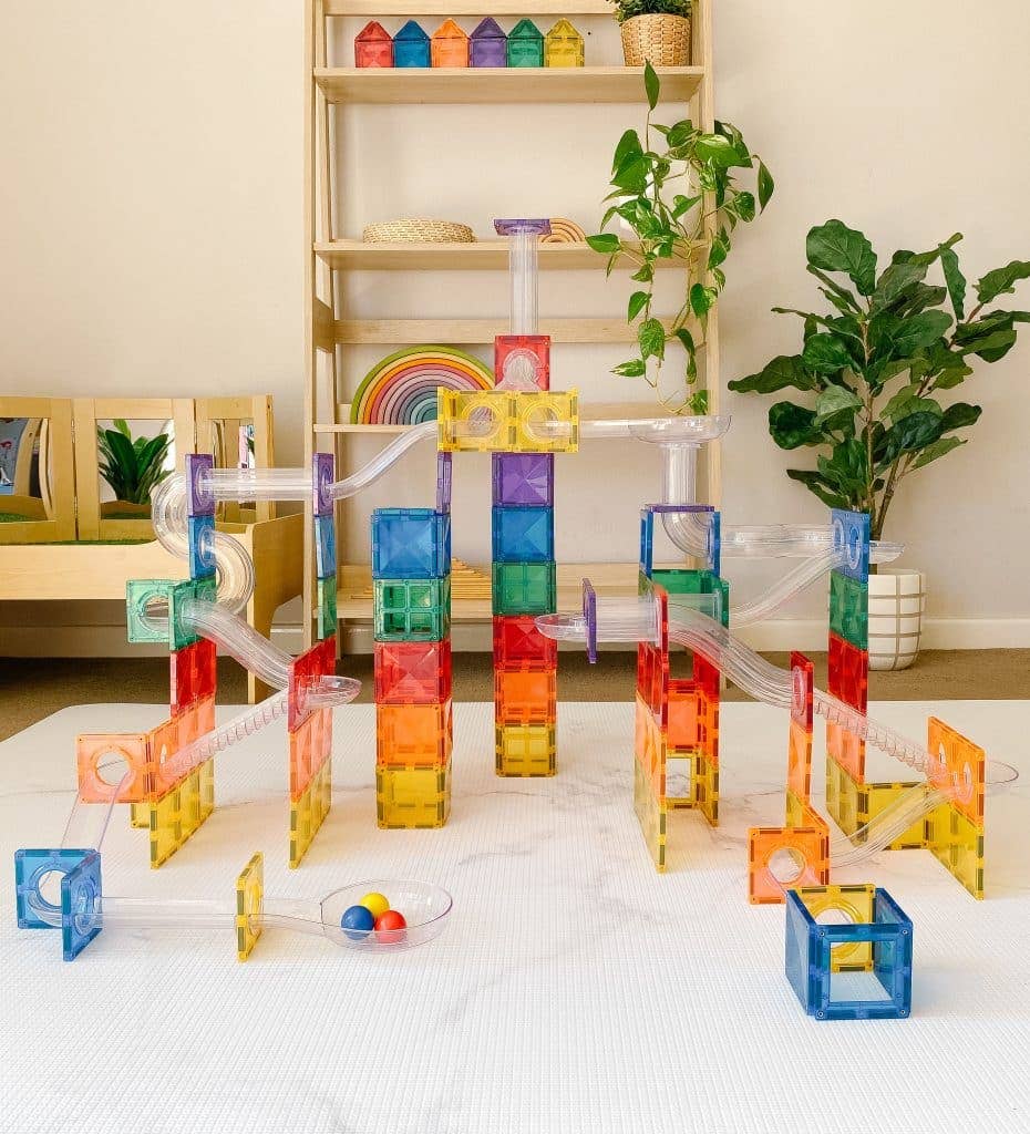 CONNETIX Magnetic Tiles Rainbow Ball Run Pack, 92 Pieces