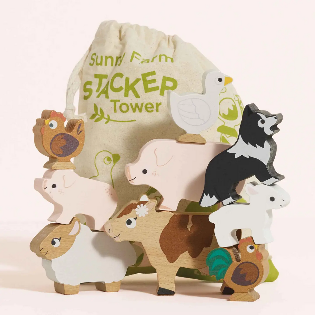 Farmyard Stacking Animals & Bag, educational wood toys by Le Toy Van