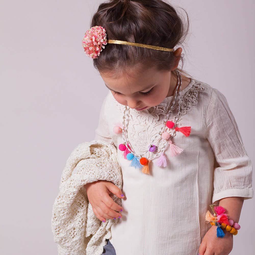 Multicolor Pompom Necklace for Little Girls