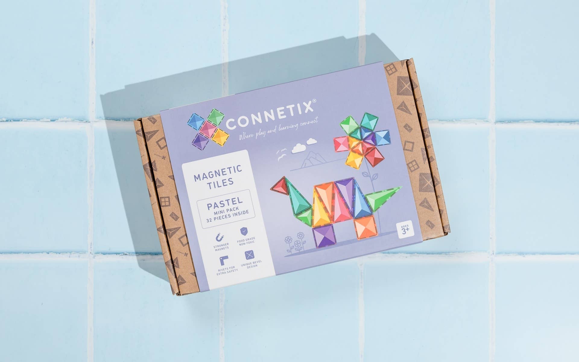 CONNETIX Magnetic Tiles Pastel Mini Pack, 32 Pieces