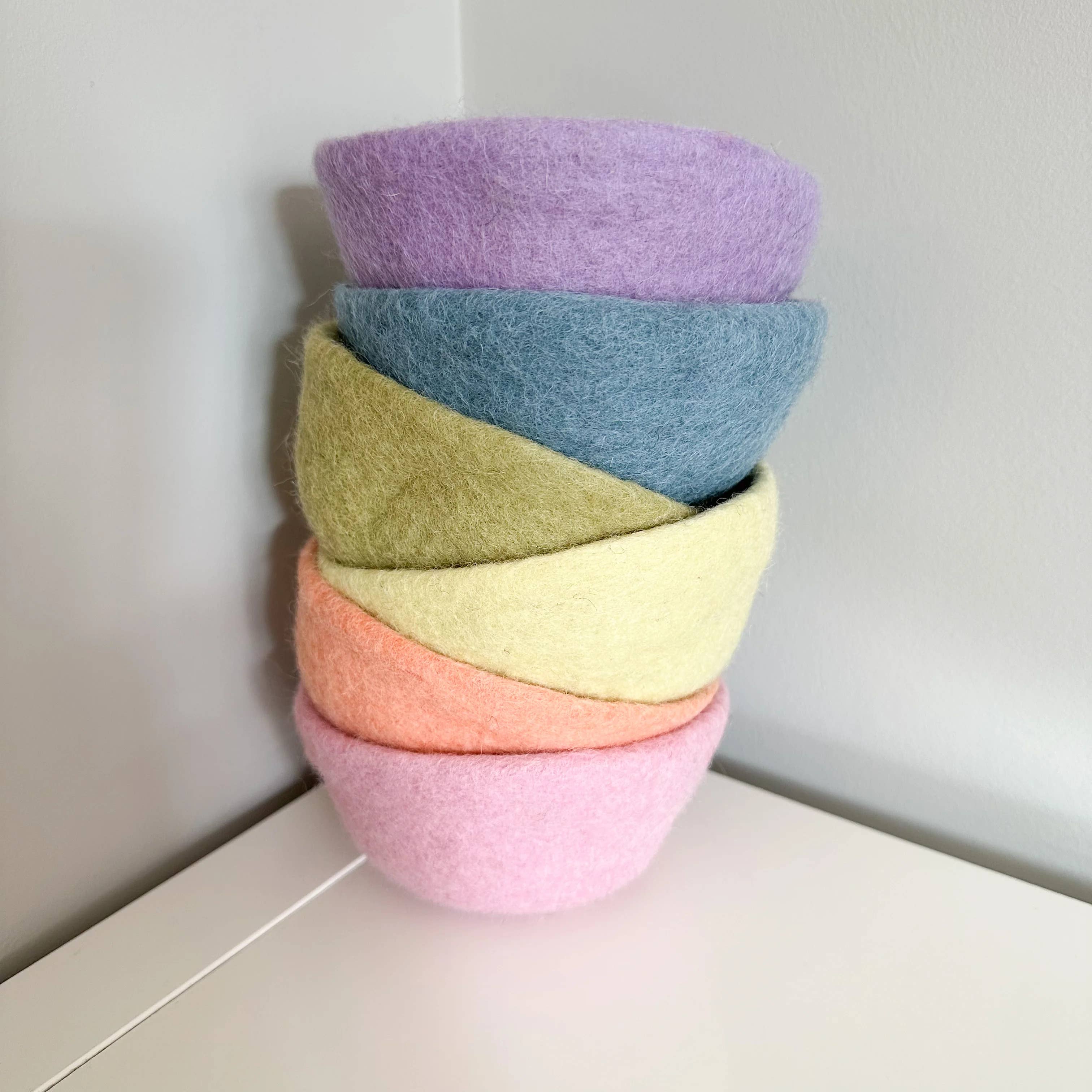 Felted Pastel Rainbow Bowls - Set Of Six