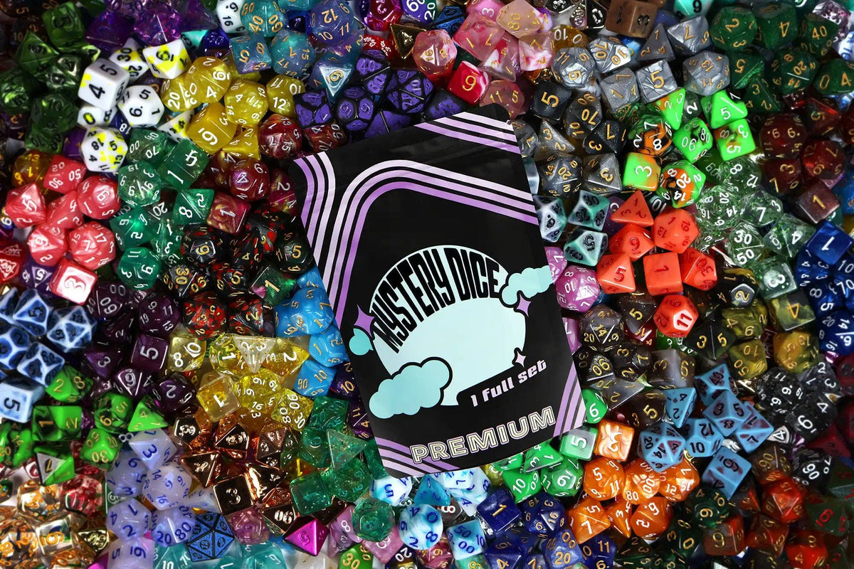 Premium Mystery Dice - A Full Set of Dice Plus Pin and Sticker