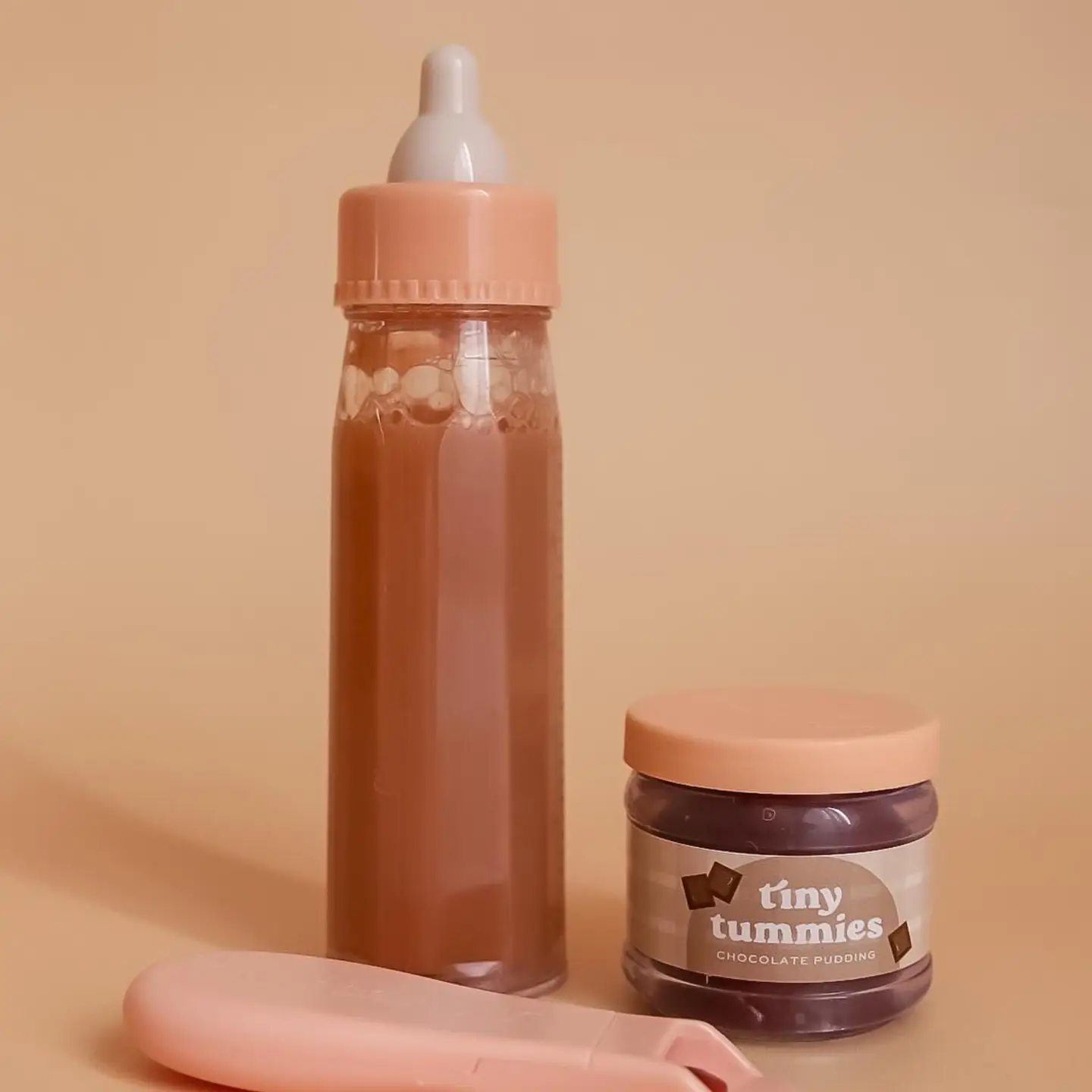 Tiny Tummies Puree and Milk Bottle Set For Doll - Chocolate